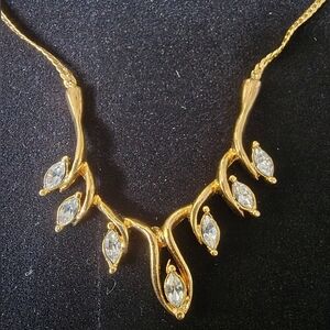 Gold Branch Necklace with Clear Marquise Crystals